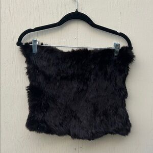Black Fluffy Strapless Tube Top – Y2K Party / Holiday – Women’s M‎